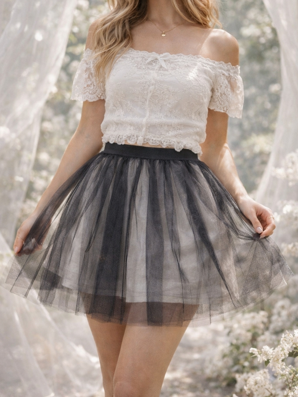 Black Tulle Mini Skirt OSFM Balletcore Coquette Whimsygoth Sheer Layered Etherea